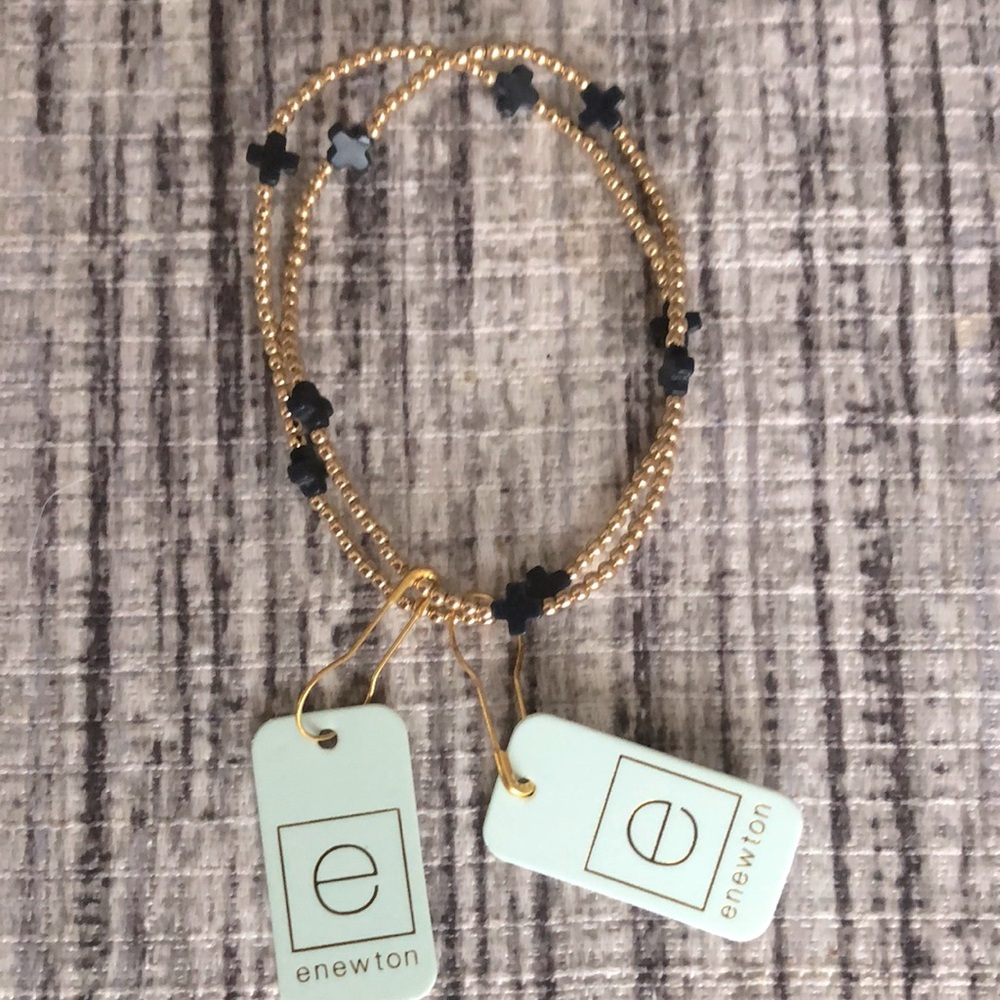 enewton Gold Beaded Bracelet with Black Clover Accents